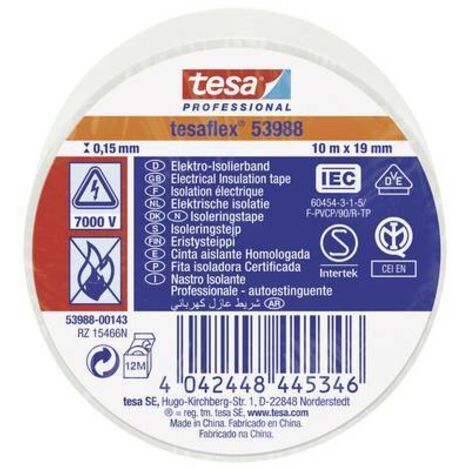 Ruban d'isolation électrique Tesa SPVC ELECTRICAL en PVC Blanc 10m x 19mm x 0.15mm ( Prix pour 1 )