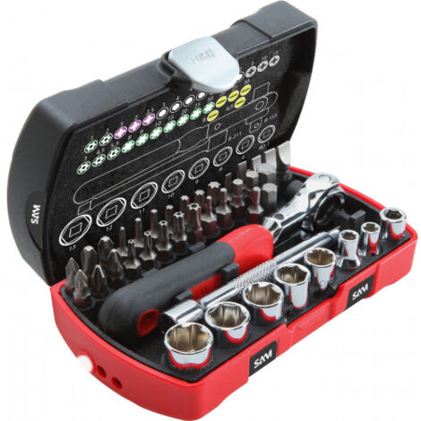Sam Outillage – Coffret multi-outils 40 pièces – Cliquet gyroscopique 1/4' – Douilles 6 pans 6-13mm – Embouts de vissage pour serrage rapide (1/3)
