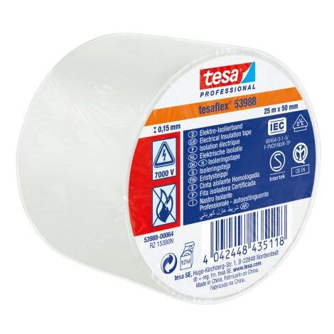 Ruban d'isolation électrique Tesa SPVC ELECTRICAL en PVC Blanc 25m x 50mm x 0.15mm ( Prix pour 1 ) (1/5)