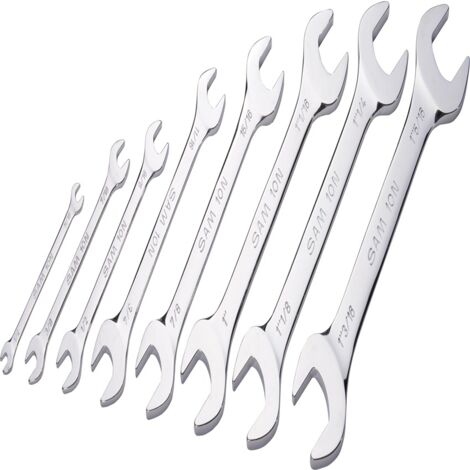 Jeu de clés à fourche SAM 10N-JP8 8 pièces en Acier chrome vanadium 1/2 x 9/16 in, 1/4 x 5/16 in, 1 x1 1/16 in, 3/8 x ( Prix pour 1 ) (1/2)