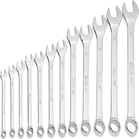 Sam Outillage – Jeu de 12 clés mixtes 8-19mm – Finition polie brillante – Pour espaces confinés – 50AJ12