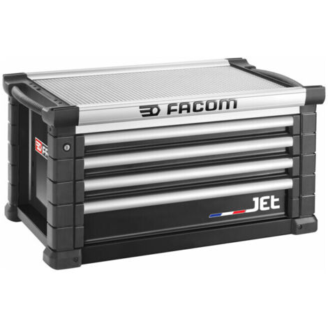 Facom – Servante d'atelier roulante en aluminium 4 tiroirs – Longueur 814mm, largeur 575mm, hauteur 500mm – Système de fermeture douce