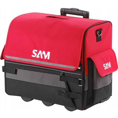 Sam Outillage – Valise textile 33L avec trolley – Tissu 1200 deniers – Dimensions 49x52x32.5cm – Accès facile avec ouverture 100% – Bandoulière matelassée