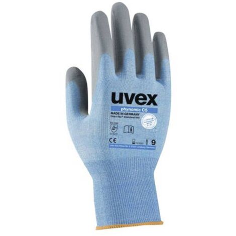 Gants de manutention Uvex Phynomic C5 taille 6, Résistant aux coupures, 1 Paire, Bleu ( Prix pour 1 paire )