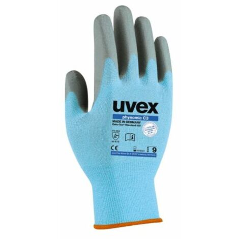 Gants de manutention Uvex Phynomic C3 taille 8, Résistant aux coupures, 1 Paire, Bleu ( Prix pour 1 paire )