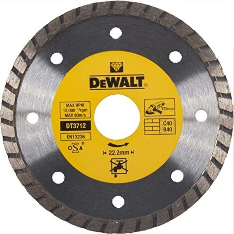 Dewalt – Disque diamant turbo 125 mm DT3712QZ – Type à rebord pour béton – Diamètre alésage 22,2 mm – Découpe à sec rapide et précise