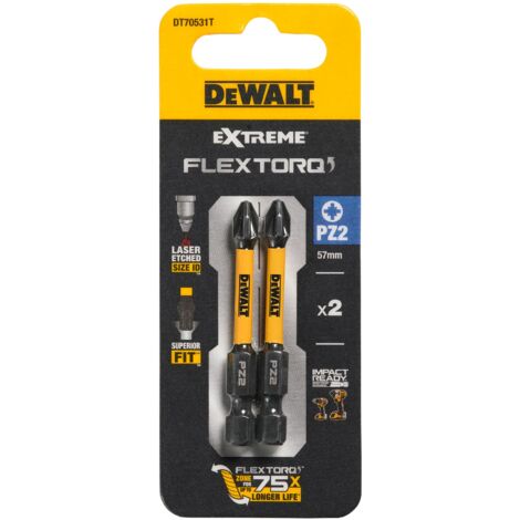 Dewalt – Jeu d'embouts de vissage 5 pièces PZ2 – Acier trempé 50mm – Pour vissage intensif – Queue hexagonale 1/4' (6,35 mm) (1/4)