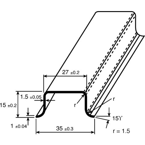 Rail DIN RS PRO 2m x 35mm x 15mm, Non fendu, Rail oméga profond en Acier ( Prix pour Paquet de 4 )