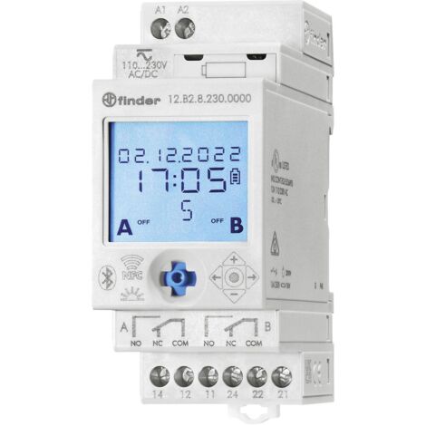 Finder 12.B2.8.230.0000 Interrupteur horaire pour rail 12.B2.8.230.0000 astronomique, commutation aléatoire, programme annuel R499742