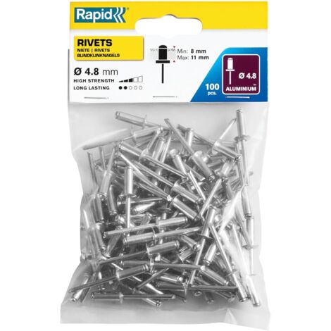 RAPID - Rivets Standards - Ø4,8 x 14mm Aluminium - Sachet de 100, fixation solide entre les matériaux, lien durable - (5000381)