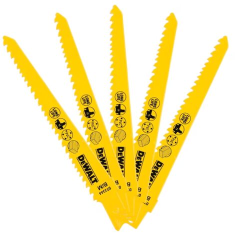 Lame de scie sabre DeWALT, 6 dents par pouce, Longueur de coupe 152mm, pour Bois, X 5 ( Prix pour 1 Jeu )