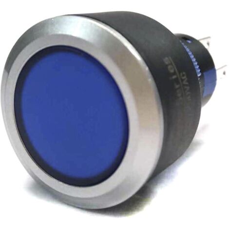 Bouton-poussoir, Momentané lumineux, LED Bleu, 3 A, 5 A, Bleu, Montage panneau (1/2)