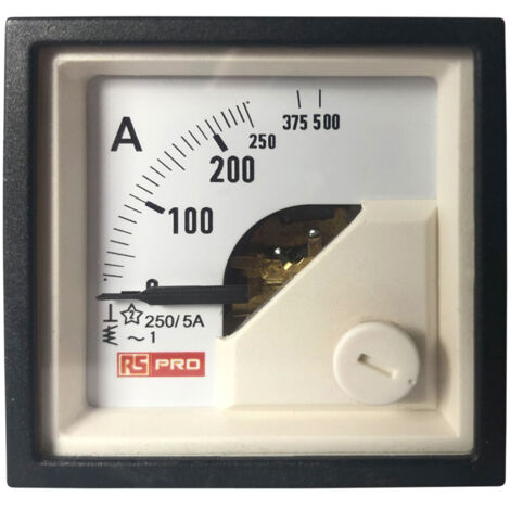 Ampèremètre analogique de panneau V c.a. RS PRO, Echelle 10 (Input) A, 250/5 (CT) A, 500 (Scle) A, 48mm x 48mm ( Prix pour 1 ) (1/3)