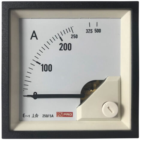 Ampèremètre analogique de panneau V c.a. RS PRO, Echelle 10 (Input) A, 250/5 (CT) A, 500 (Scle) A, 72mm x 72mm ( Prix pour 1 ) (1/3)