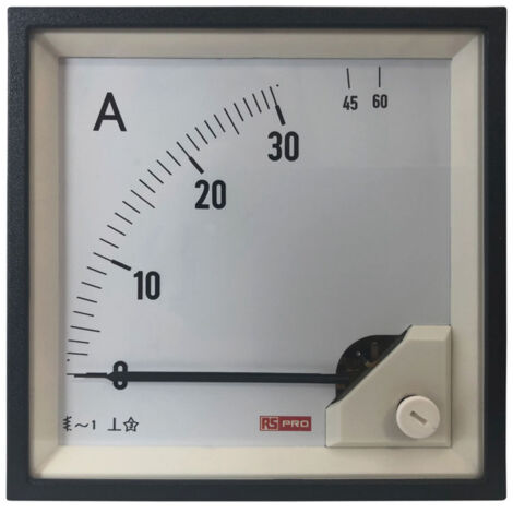 Ampèremètre analogique de panneau V c.a. RS PRO, Echelle 60 (Input)A, 96mm x 96mm ( Prix pour 1 ) (1/3)
