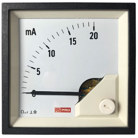 Ampèremètre analogique de panneau V c.c. RS PRO, Echelle 20 (Input)mA, 72mm x 72mm ( Prix pour 1 ) (1/3)