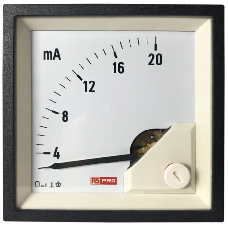 Ampèremètre analogique de panneau V c.c. RS PRO, Echelle 20 (Input)mA, 72mm x 72mm ( Prix pour 1 ) (1/3)