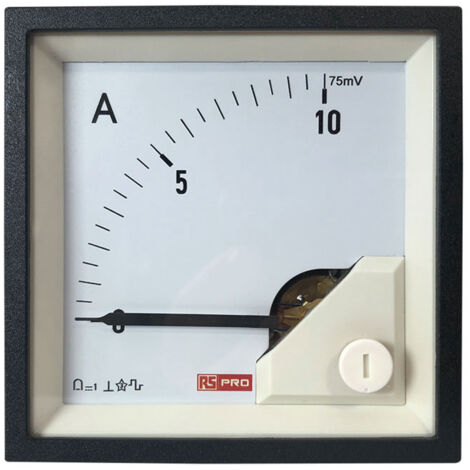 Ampèremètre analogique de panneau V c.c. RS PRO, Echelle 0/10A For Shunt 75mV, 72mm x 72mm ( Prix pour 1 ) (1/3)