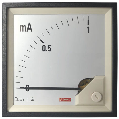 Ampèremètre analogique de panneau V c.c. RS PRO, Echelle 1 (Input)mA, 96mm x 96mm ( Prix pour 1 ) (1/3)