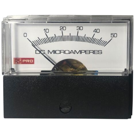 Ampèremètre analogique de panneau V c.c. RS PRO, Echelle 50 (Input)µA, 57mm x 44mm ( Prix pour 1 ) (1/2)