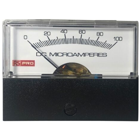 Ampèremètre analogique de panneau V c.c. RS PRO, Echelle 100 (Input)µA, 57mm x 44mm ( Prix pour 1 ) (1/3)