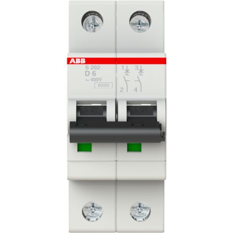 Disjoncteur ABB S200 2P, 6A, pouvoir de coupure 20 kA, montage rail DIN ( Prix pour 1 ) (1/3)