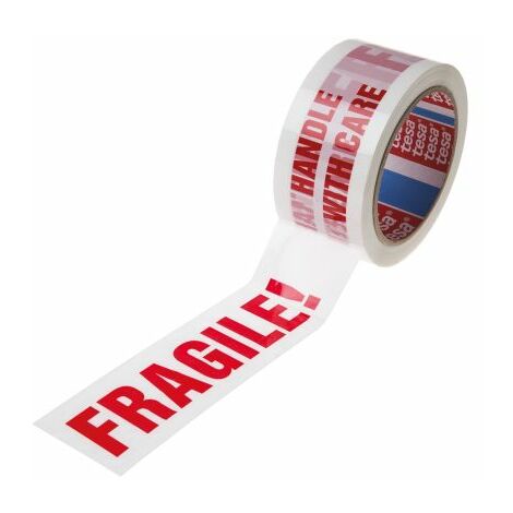Ruban d'emballage PVC Rouge/Blanc 50mm x 66m, "FRAGILE", 6120 ( Prix pour 1 )