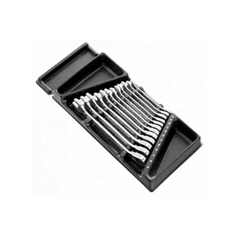 Facom – Module de 12 clés mixtes à cliquet métriques – Plateau thermoformé 418 x 188 mm – Dimensions clés de 8 à 19 mm – Compatible avec rangement modulaire