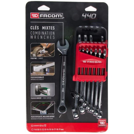 Coffret De 12 Clés Mixtes à Cliquet FACOM – Métriques De 7 à 19mm – Étagère Portative