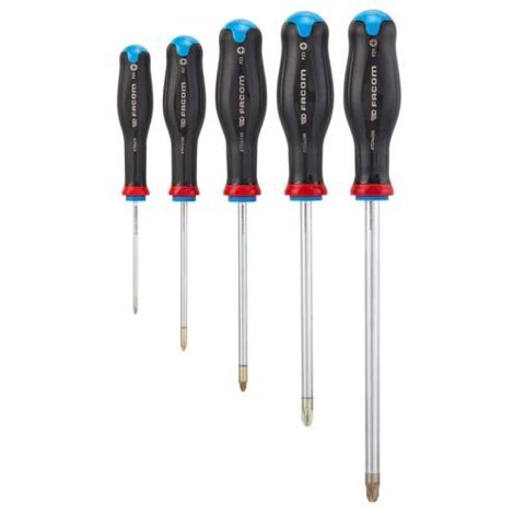 Facom – Jeu de tournevis Pozidriv Protwist 5 pièces – Empreinte tête 1.2 – Longueur 100mm – Pour bois dur et teck