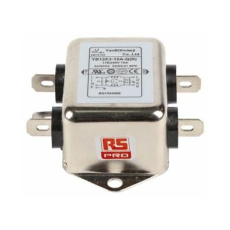 Filtre secteur RS PRO, 10A max, 2 phases, 250 V c.a. max, Montage sur châssis ( Prix pour 1 )