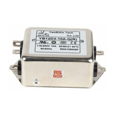 Filtre EMI RS PRO, 10A max, 2 phases, 250 V c.a. max, Montage sur châssis ( Prix pour 1 )