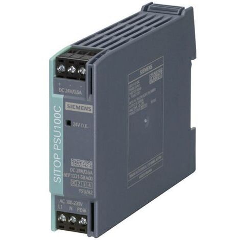 Alimentation pour rail DIN Siemens, série SITOP PSU100C, 24V c.c. 600mA, 85 264V c.a., 14W ( Prix pour 1 )