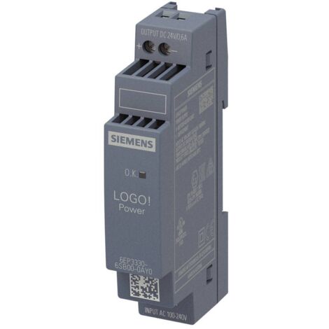Alimentation pour rail DIN Siemens, série LOGOPOWER, 24V c.c. 600mA, 100  240V c.a., 14W ( Prix pour 1 ) (1/4)