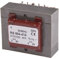 44056, Transformateur pour circuit imprimé Myrra, 9V c.a., 230V c.a., 1VA,  2 sorties