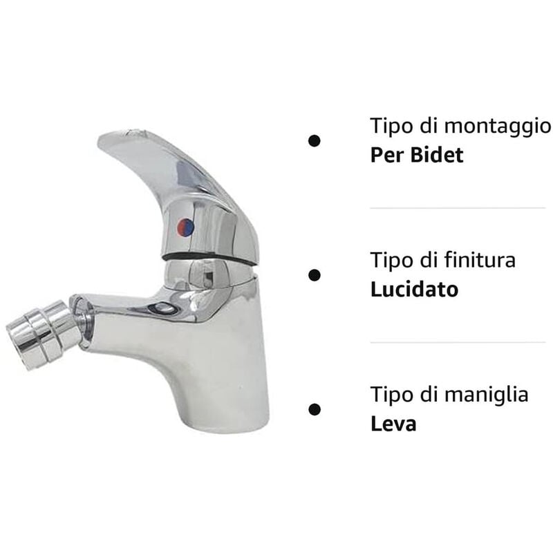 BES-34281 - Idraulica - beselettronica - Rubinetto Bagno Bidet Miscelatore  Grigio Silver Testa Mobile Orientabile 8406