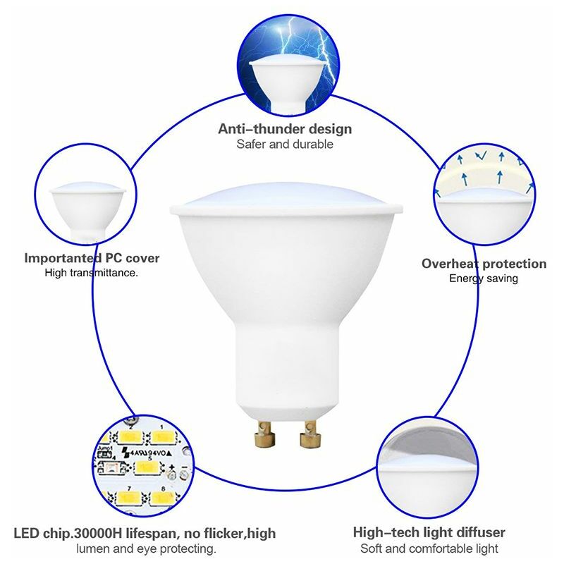 BES-22637 - Lampadine e Adattatori - beselettronica - Faretto LED SMD 7W  Luce Calda Lampadina Lampada GU10 71050 EU- 2700 Kodak