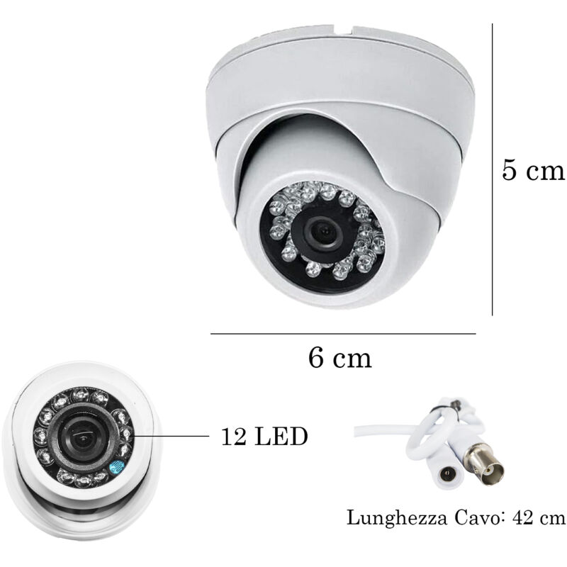 Telecamera AHD Cilindrica In Metallo 1080P Full HD – Microcamera Impermeabile IP66 Con Base – 3,6 Mm - 6