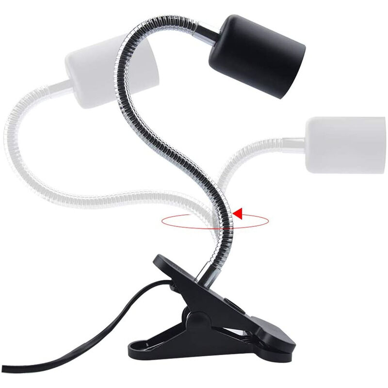 Portalampada E27 Con Pinza E Cavo 220cm - 2 Pezzi, Regolabile 360&deg;, Con Interruttore Per Lettura E Lavoro