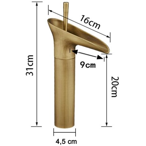 Rubinetto Lavabo Becco Cascata Miscelatore Oro Bagno Canna Alta Ottone  DR T2020