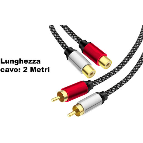 2 Cavi Audio Stereo RCA 1,8m Intrecciati - 2RCA Maschio A 2RCA Maschio, Schermati, Connettori Placcati Oro, Per Amplificatore, TV, Subwoofer - 3