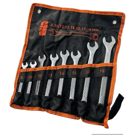 Set Chiavi Inglesi Combinate Fisse a Stella Curva 8PZ da 8 a 19 mm Cromo Vanadio