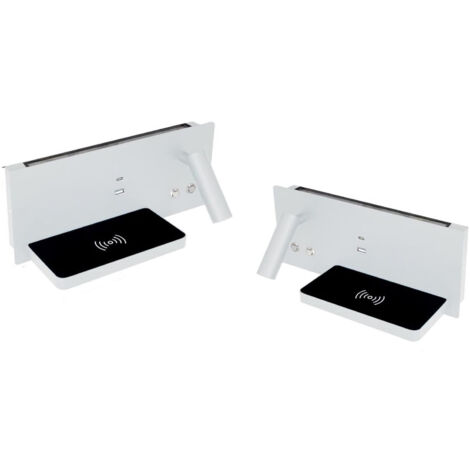 Coppia Applique Lampada Letto Ricarica Wireless Bianco Luce Naturale
