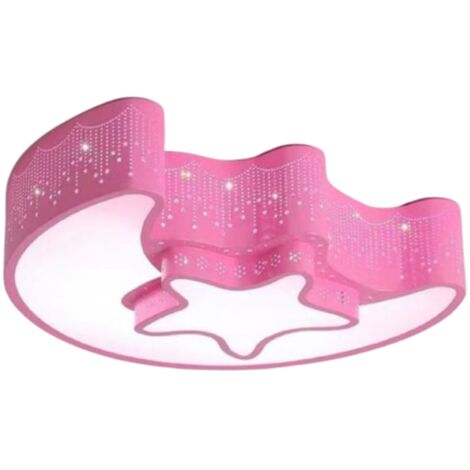 Plafoniera LED Stella Luna 37W Luce Fredda 55cm Rosa Cameretta Bambini