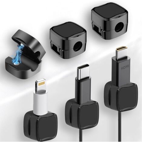 Set 6 Clip Organizzatore Cavi Magnetico Adesivo Nero Ufficio Casa USB Auricolari (1/4)