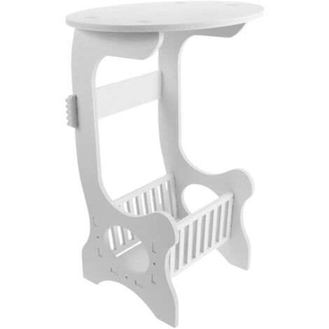 Tavolino Rotondo Moderno Bianco con Ripiano Portaoggetti Salotto Bianco 45x60 cm