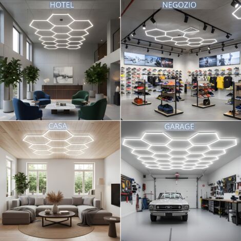 Luce LED Esagonale Per Garage 680W | Luci A Nido D'Ape Ad Alta Luminosità | Impermeabile Per Officina E Salone Auto | CRI >90 - 3