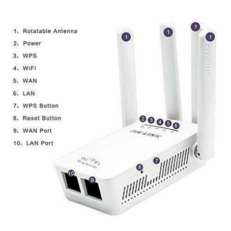 Ripetitore WiFi 2 Porte 4 Antenne Router AP 20dBm Wireless Segnale 300Mbps  WR09