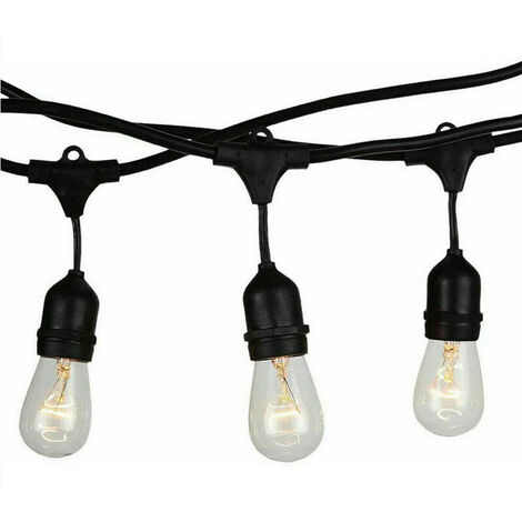 Catena Luci E27 Per Esterno 10 Metri | 10 Portalampade | Prolungabile IP54 | Cavo Nero