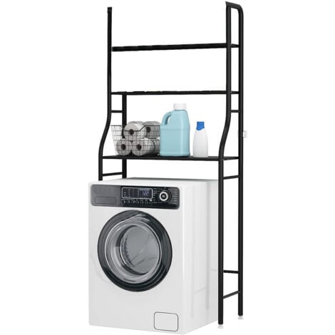 Scaffale Bagno Sopra Lavatrice 152x68x25 3 Ripiani Mobile Nero Salvaspazio